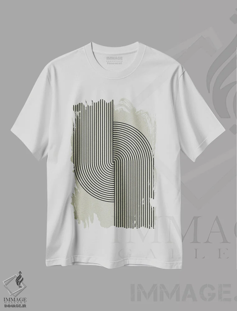 تیشرت سفید طرح دار مدرن میانه قرن سبز، آبستره اثر استودیو می یوس | immage.ir