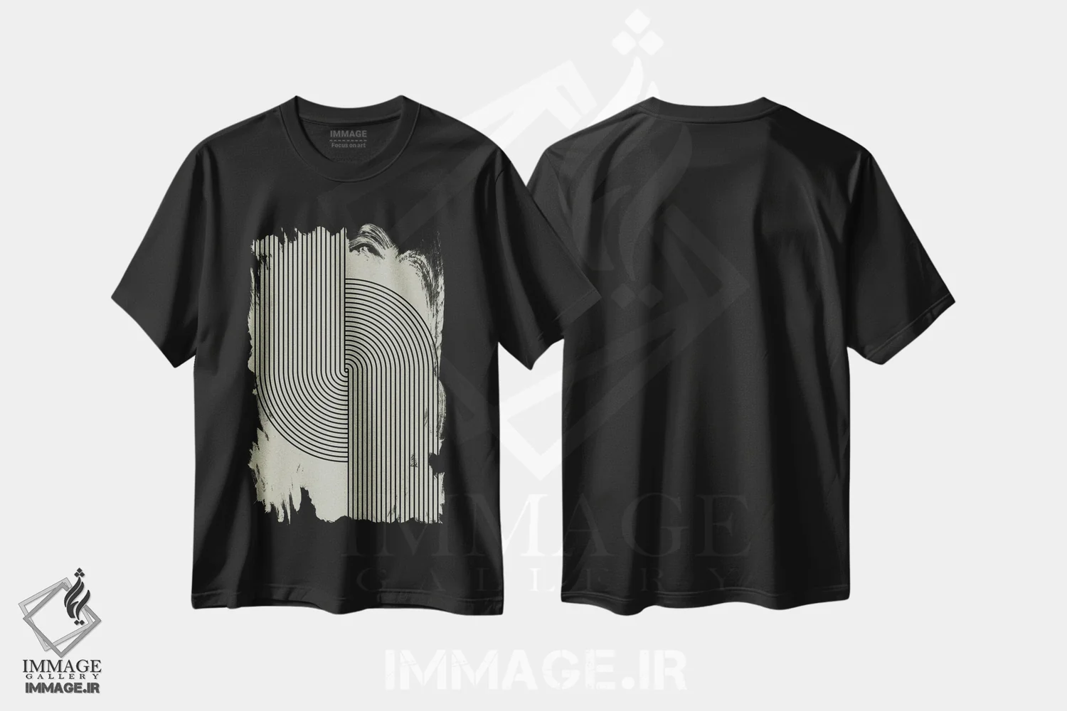 تیشرت مشکی طرح دار مدرن میانه قرن سبز، آبستره اثر استودیو می یوس | فروشگاه ایماژ