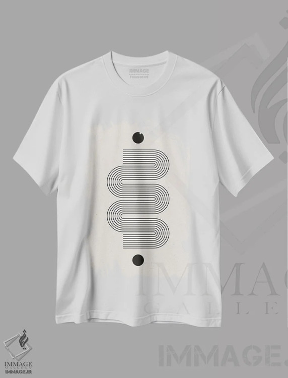 تیشرت سفید طرح دار تعادل مدرن I، آبستره اثر استودیو می یوس | immage.ir