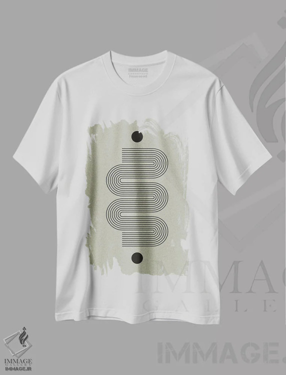 تیشرت سفید طرح دار تعادل مدرن II، آبستره اثر استودیو می یوس | فروشگاه ایماژ