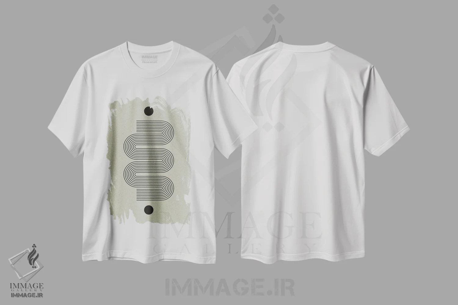 تیشرت سفید طرح دار تعادل مدرن II، آبستره اثر استودیو می یوس | فروشگاه ایماژ