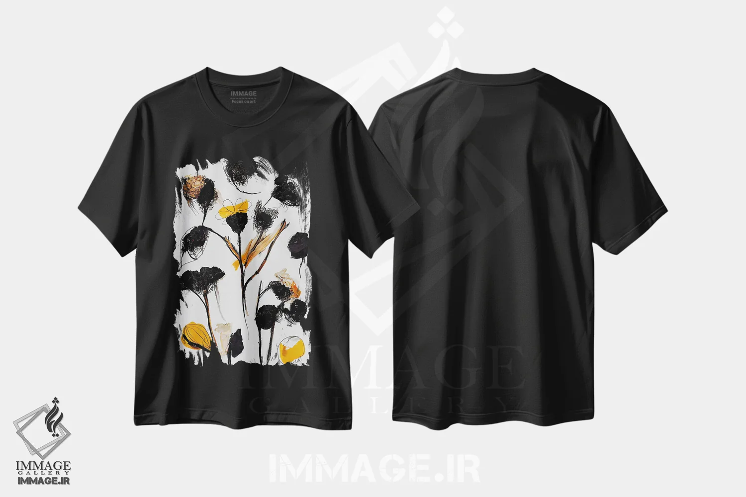 تیشرت مشکی طرح دار گل های خشک سیاه، آبستره اثر تری چایلد | immage.ir
