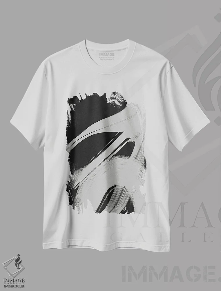 تیشرت سفید طرح دار ضربه های خاکستری I اثر تری چایلد | فروشگاه ایماژ