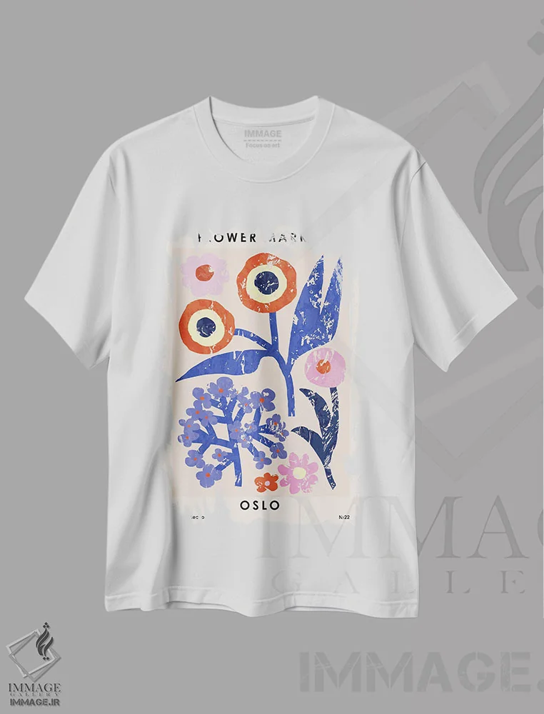 تیشرت سفید طرح دار بازار گل اسلو، تزئینی اثر ان کِی تی ان | فروشگاه ایماژ