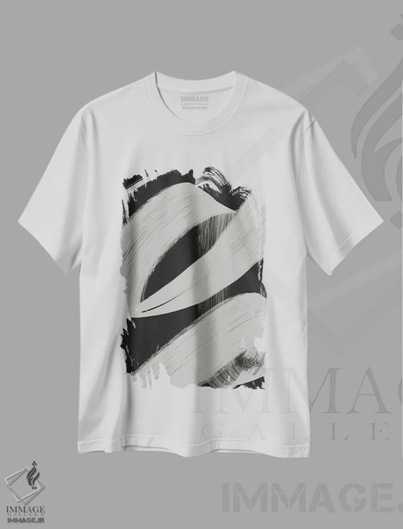 تیشرت سفید طرح دار – تیشرت مینیمال ,ضربه های خاکستری II اثر تری چایلد immage.ir