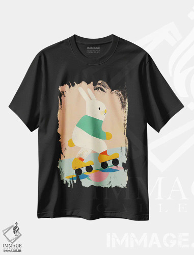 تیشرت مشکی طرح دار – تیشرت فانتزی ,خرگوش اسکیت باز اثر تری چایلد فروشگاه ایماژ