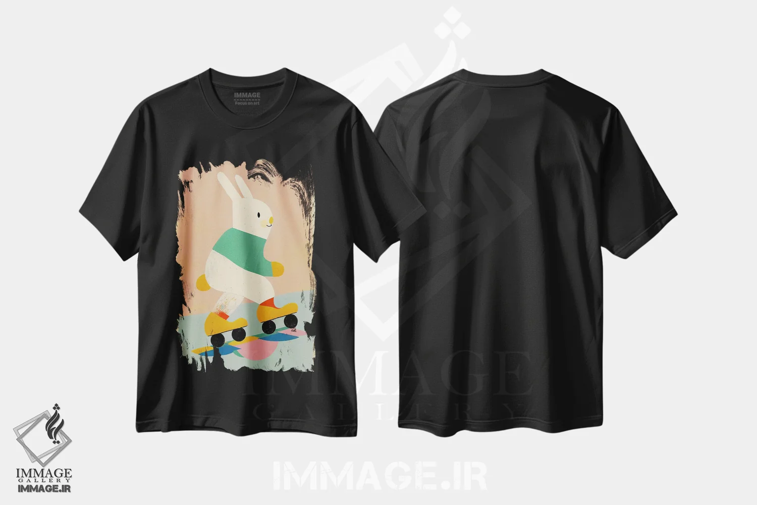 تیشرت مشکی طرح دار – تیشرت فانتزی ,خرگوش اسکیت باز اثر تری چایلد فروشگاه ایماژ