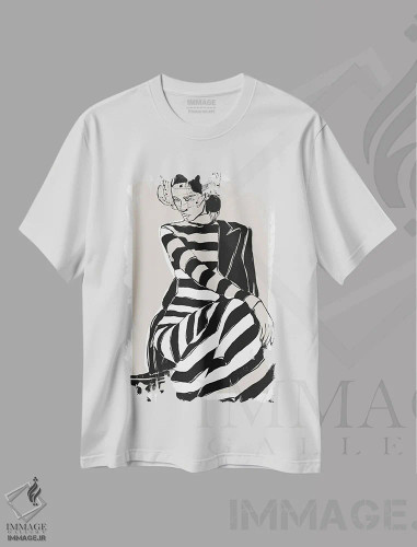 تیشرت سفید طرح دار – تیشرت مدرن ,لباس راه راه اثر تری چایلد فروشگاه ایماژ