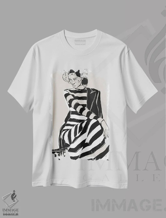 تیشرت سفید طرح دار – تیشرت مدرن ,لباس راه راه اثر تری چایلد فروشگاه ایماژ