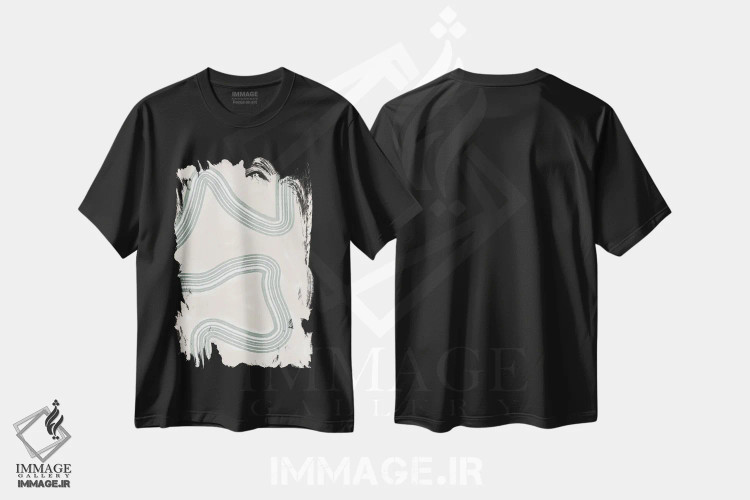 تیشرت مشکی طرح دار – تیشرت انتزاعی ,پیچش انتزاعی اثر یو پلاس می استودیو فروشگاه ایماژ
