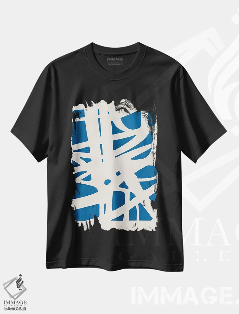 تیشرت مشکی طرح دار – تیشرت هندسی مدرن ,خطوط بیانگر VII اثر ویتور کوستا immage.ir