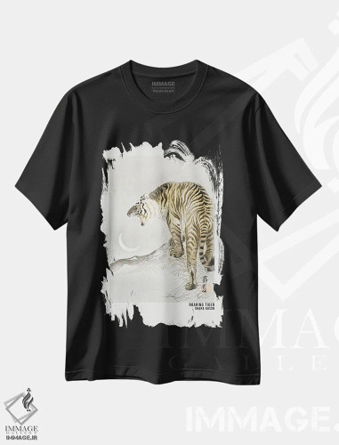 تیشرت مشکی طرح دار – تیشرت هنری حیوانات ,پوستر هنری ببر غران اثر اوهارا کسون فروشگاه ایماژ