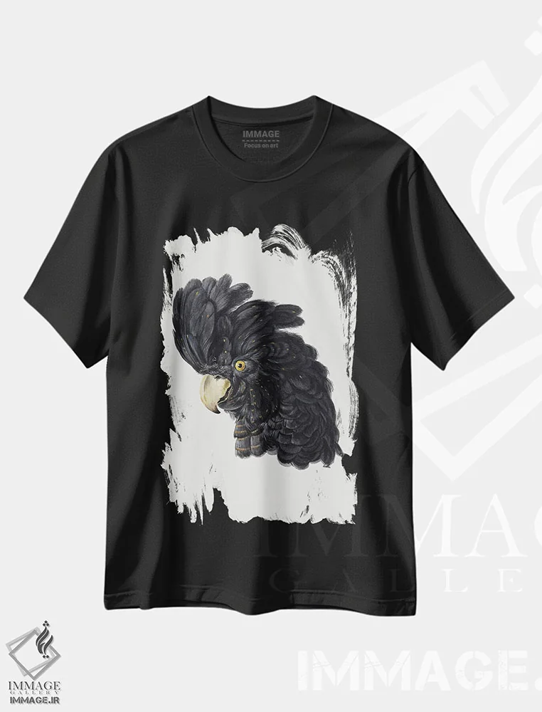 تیشرت مشکی طرح دار – تیشرت حیوانات ,سر کاکاتو اثر آرت شوومان immage.ir