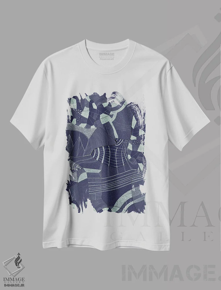 تیشرت سفید طرح دار – تیشرت انتزاعی هندسی ,باکیرو اثر الکساندر آدیلس immage.ir