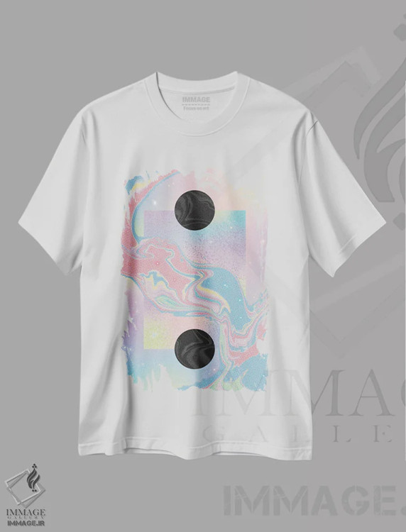 تیشرت سفید طرح دار – تیشرت وینتیج ,کهکشان پاستلی سیاه چاله اثر امی لوییز بیکر immage.ir