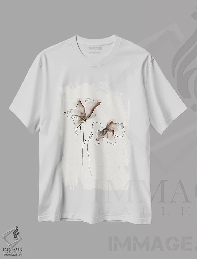 تیشرت سفید طرح دار – تیشرت هنری ,گل های فانکی اثر آنکی کویی فروشگاه ایماژ