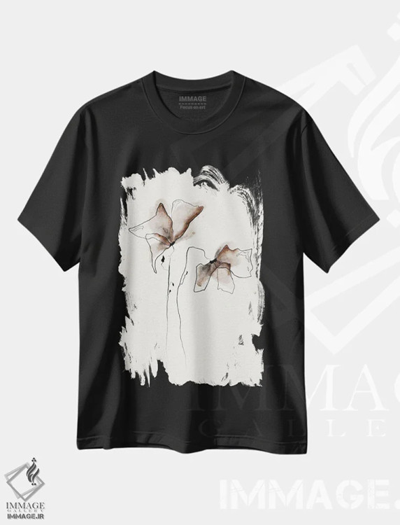 تیشرت مشکی طرح دار – تیشرت هنری ,گل های فانکی اثر آنکی کویی immage.ir