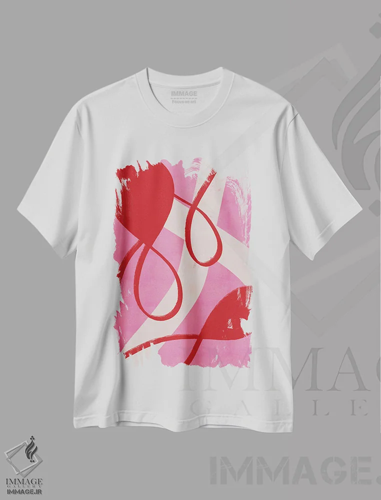 تیشرت سفید طرح دار – تیشرت انتزاعی ,انتزاعی قرمز و صورتی اثر آن-ماری وولفووا فروشگاه ایماژ