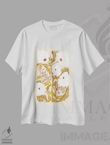 تیشرت سفید طرح دار – تیشرت گلدار هنری ,گل های کلیمت با رنگ های خاکی اثر آنیـک فروشگاه ایماژ