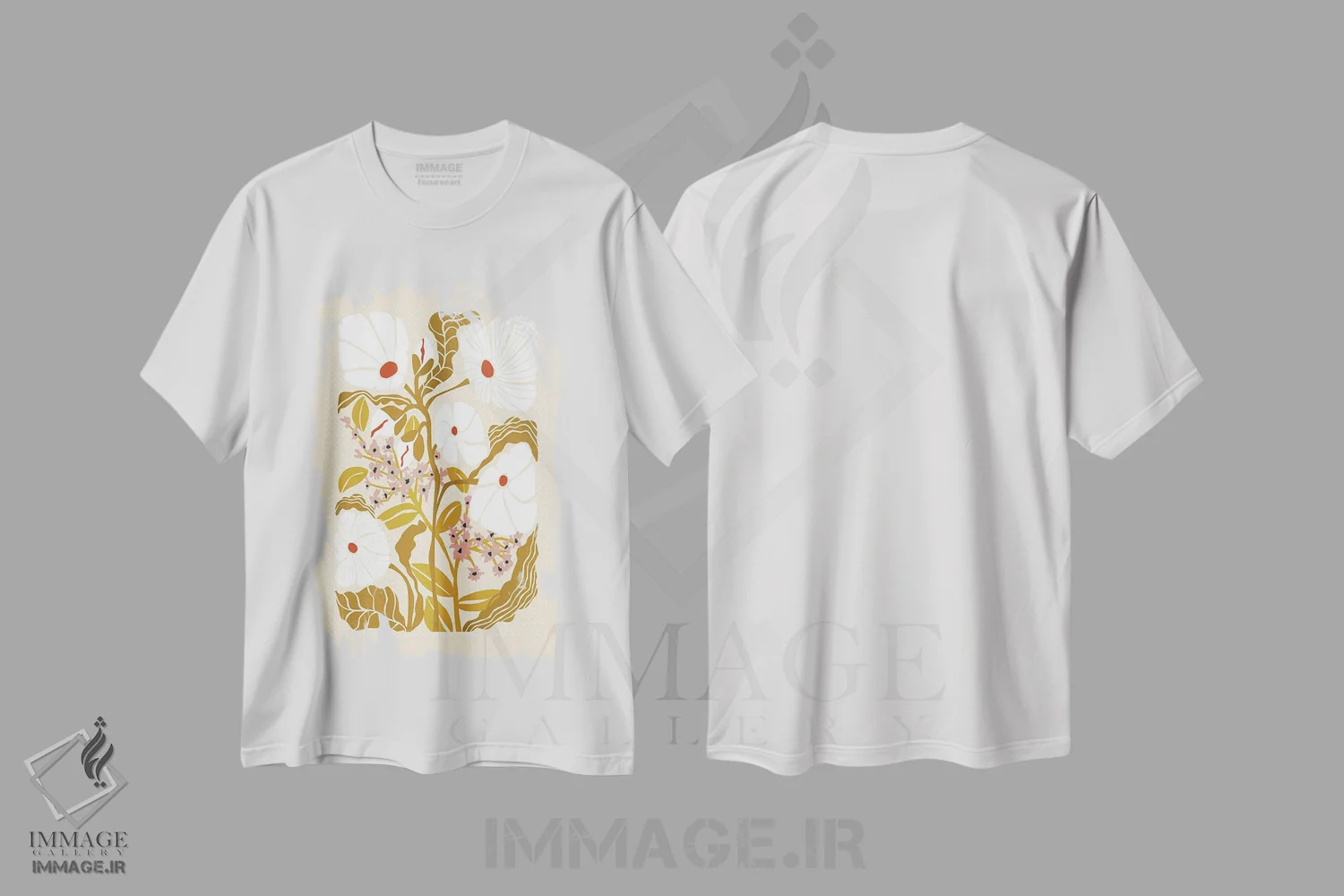 تیشرت سفید طرح دار – تیشرت گلدار هنری ,گل های کلیمت با رنگ های خاکی اثر آنیـک فروشگاه ایماژ