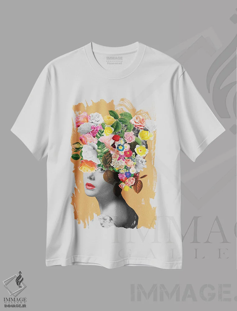 تیشرت سفید طرح دار – تیشرت هنری ,پرتره گل دار اثر فریدا فلورال استودیو فروشگاه ایماژ