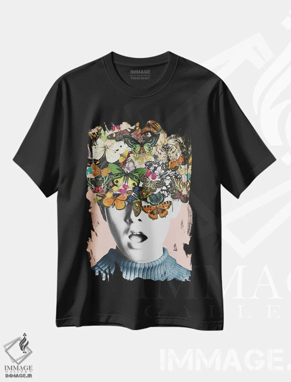 تیشرت مشکی طرح دار – تیشرت گل دار ,شگفتی شاخه ریز اثر فریدا فلورال استودیو فروشگاه ایماژ