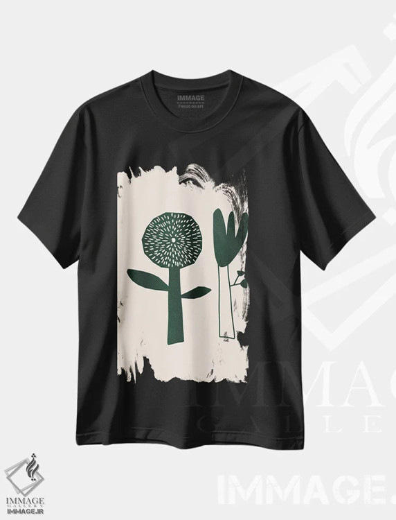 تیشرت مشکی طرح دار – تیشرت سیاه سفید ,گل های ریزو اثر سیلویا ویشر immage.ir