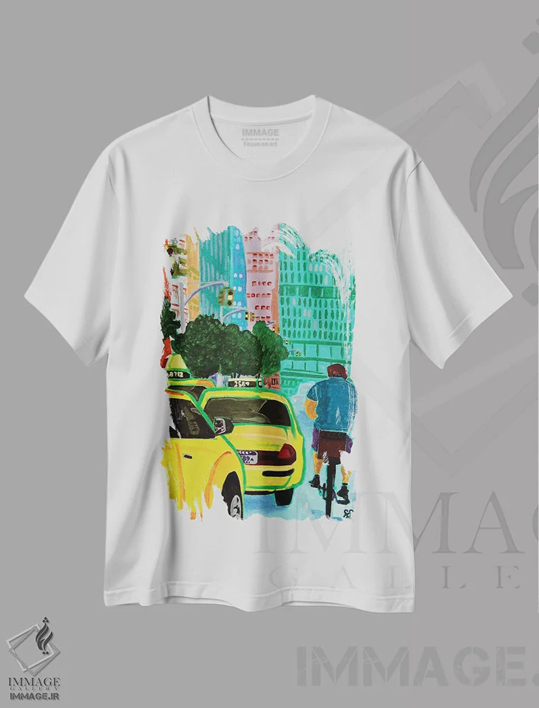 تیشرت سفید طرح دار – تیشرت شهری ,دوچرخه خیابان پارک اثر استیو اسپنسر immage.ir