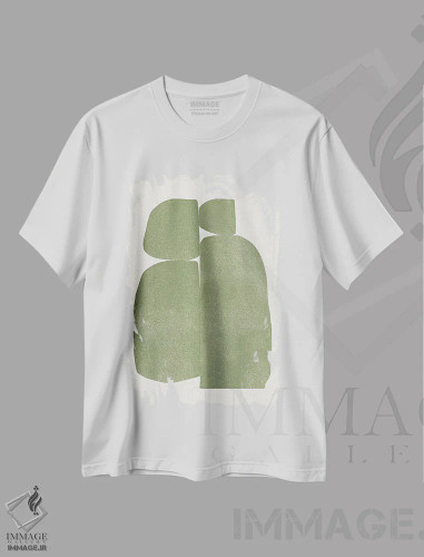 تیشرت سفید طرح دار – تیشرت هندسی ,ترکیب سنگ های سبز اثر استودیو می یوس فروشگاه ایماژ