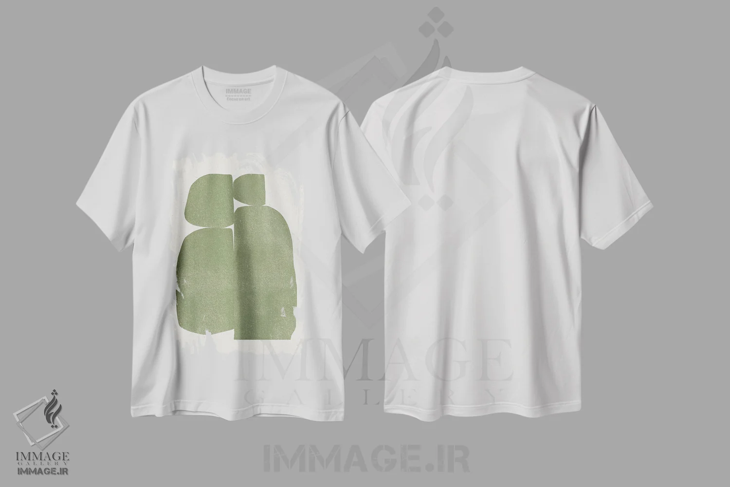 تیشرت سفید طرح دار – تیشرت هندسی ,ترکیب سنگ های سبز اثر استودیو می یوس فروشگاه ایماژ