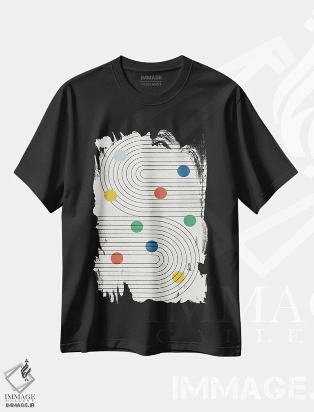 تیشرت مشکی طرح دار – تیشرت هندسی مدرن ,تعادل ساده نقطه های رترو مدرن اثر استودیو می یوس فروشگاه ایماژ