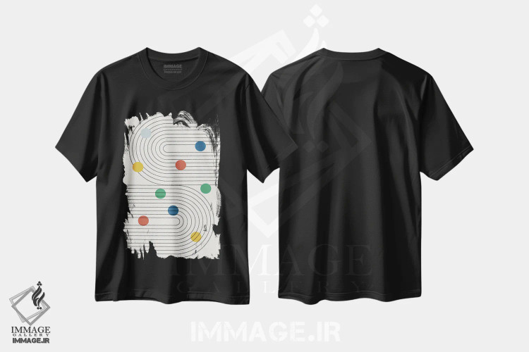 تیشرت مشکی طرح دار – تیشرت هندسی مدرن ,تعادل ساده نقطه های رترو مدرن اثر استودیو می یوس فروشگاه ایماژ