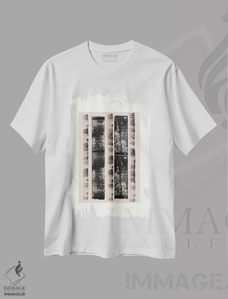 تیشرت سفید طرح دار – تیشرت مینیمالیستی ,خطوط وابی سابی اثر استودیو می یوس فروشگاه ایماژ