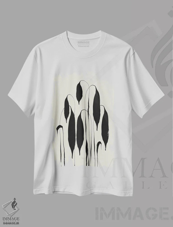 تیشرت سفید طرح دار – تیشرت مینیمالیستی ,برگ های سیاه اثر تری چایلد immage.ir