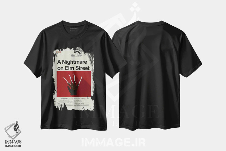 تیشرت مشکی طرح دار – تیشرت ترسناک ,کابوس در خیابان الم اثر پرینتس اند گیگلز اثر اَرین هیگرمن immage.ir