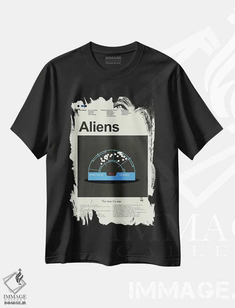 تیشرت مشکی طرح دار – تیشرت گیمینگ ,بیگانگان اثر پرینتس اند گیگلز اثر اَرین هیگرمن فروشگاه ایماژ