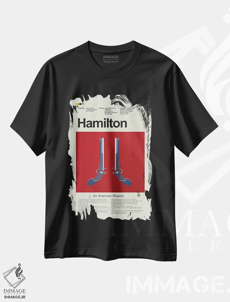 تیشرت مشکی طرح دار – تیشرت موزیکال ,همیلتون اثر پرینتس اند گیگلز اثر اَرین هیگرمن فروشگاه ایماژ