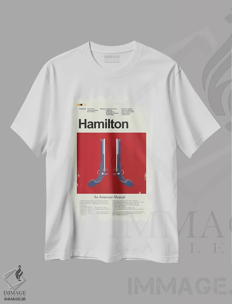 تیشرت سفید طرح دار – تیشرت موزیکال ,همیلتون اثر پرینتس اند گیگلز اثر اَرین هیگرمن immage.ir