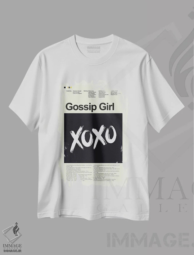 تیشرت سفید طرح دار – تیشرت مدرن ,دختر شایعه اثر پرینتس اند گیگلز اثر اَرین هیگرمن فروشگاه ایماژ