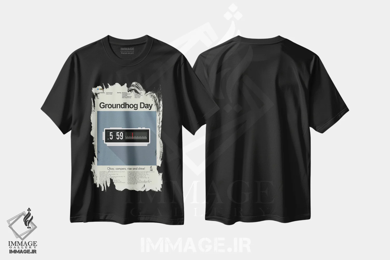 تیشرت مشکی طرح دار – تیشرت کمدی ,روز موش خرما اثر پرینتس اند گیگلز اثر اَرین هیگرمن فروشگاه ایماژ