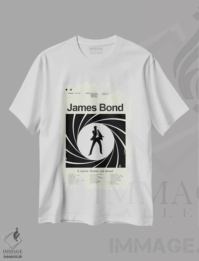 تیشرت سفید طرح دار – تیشرت جیمز باند ,جیمز باند اثر پرینتس اند گیگلز اثر اَرین هیگرمن فروشگاه ایماژ