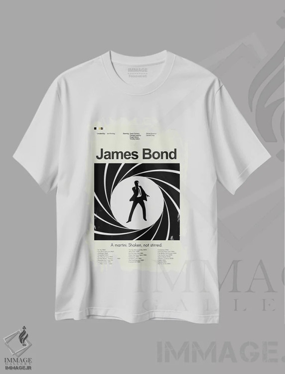 تیشرت سفید طرح دار – تیشرت جیمز باند ,جیمز باند اثر پرینتس اند گیگلز اثر اَرین هیگرمن فروشگاه ایماژ