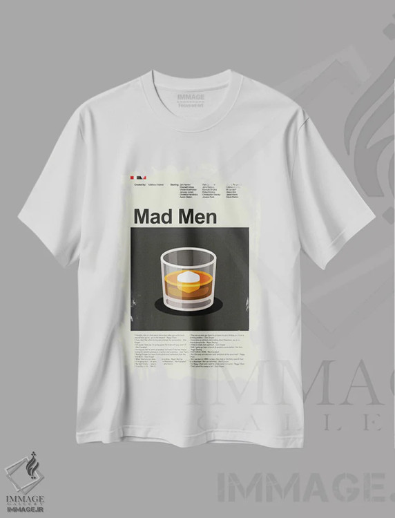 تیشرت سفید طرح دار – تیشرت مینیمال سریالی ,مردان دیوانه اثر پرینتس اند گیگلز اثر اَرین هیگرمن immage.ir