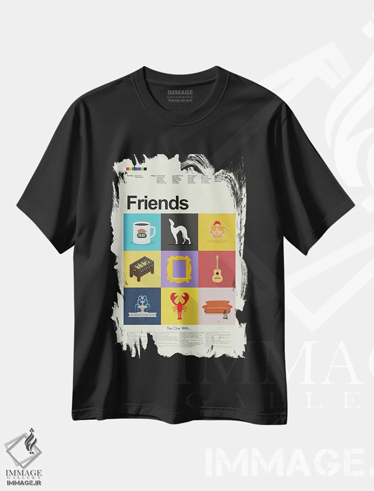 تیشرت مشکی طرح دار – تیشرت سریال ,دوستان اثر پرینتس اند گیگلز اثر اَرین هیگرمن فروشگاه ایماژ