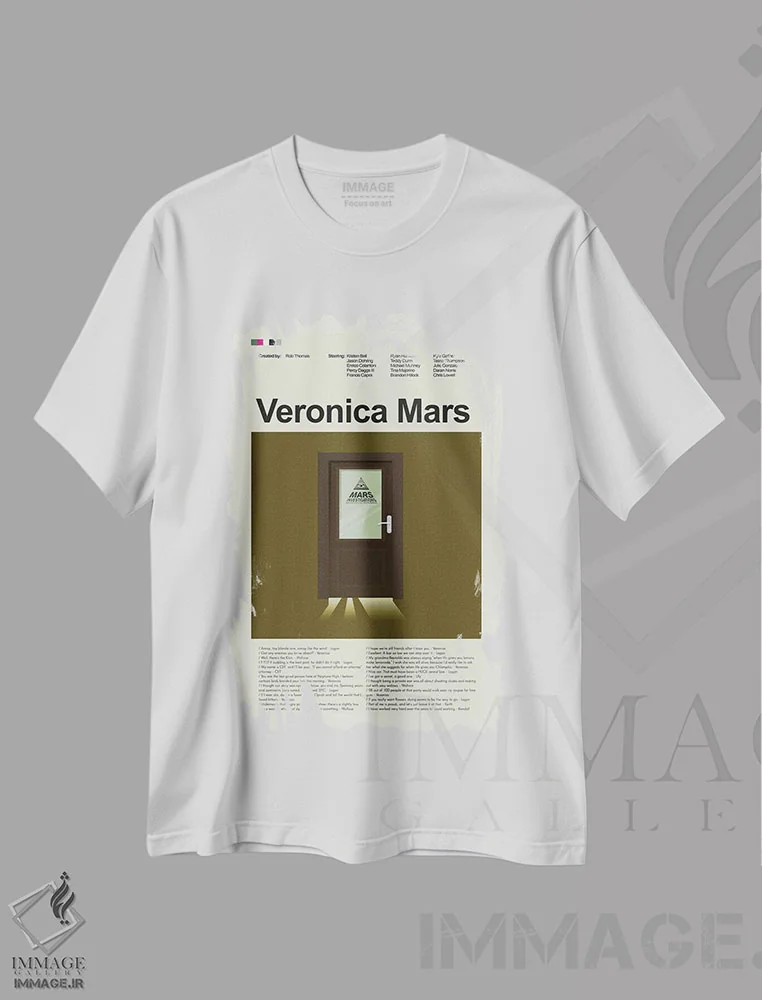 تیشرت سفید طرح دار – تیشرت معمایی ,ورونیکا مارس اثر پرینتس اند گیگلز اثر اَرین هیگرمن فروشگاه ایماژ
