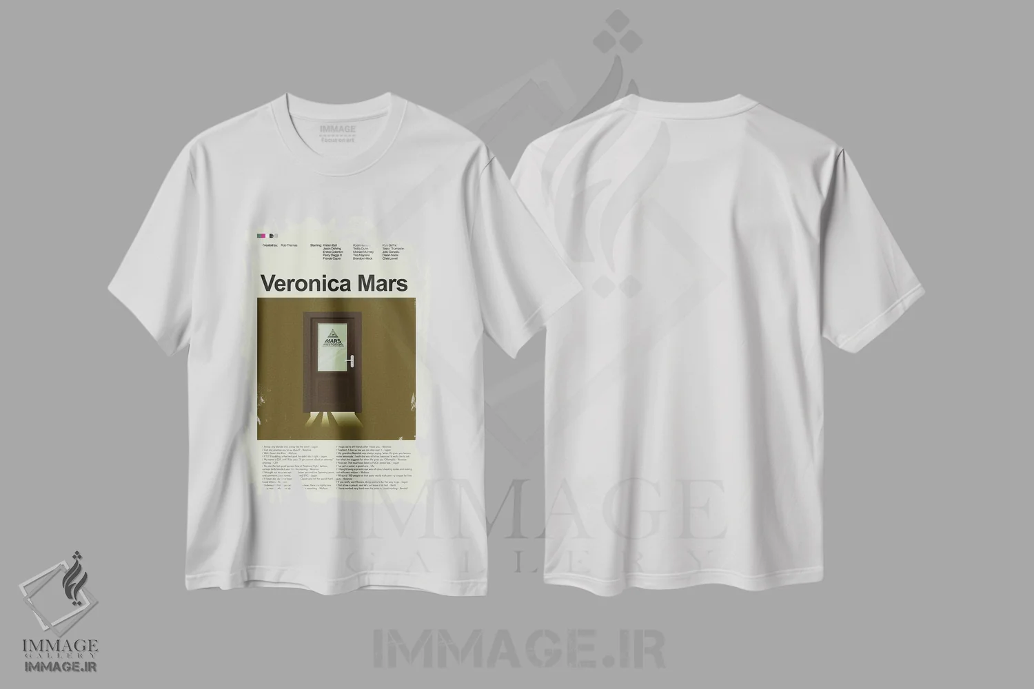 تیشرت سفید طرح دار – تیشرت معمایی ,ورونیکا مارس اثر پرینتس اند گیگلز اثر اَرین هیگرمن فروشگاه ایماژ