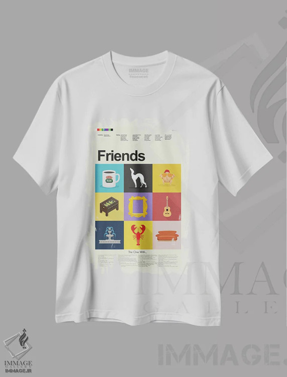 تیشرت سفید طرح دار – تیشرت سریال ,دوستان اثر پرینتس اند گیگلز اثر اَرین هیگرمن immage.ir