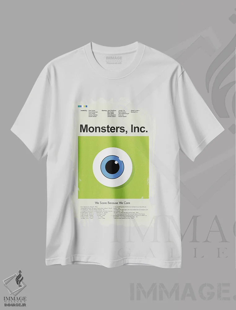 تیشرت سفید طرح دار – تیشرت انیمیشنی ,شرکت هیولاها اثر پرینتس اند گیگلز اثر اَرین هیگرمن immage.ir