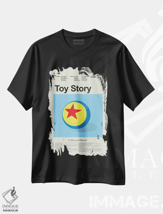 تیشرت مشکی طرح دار – تیشرت گرافیکی کودکانه ,داستان اسباب بازی اثر پرینتس اند گیگلز اثر اَرین هیگرمن immage.ir