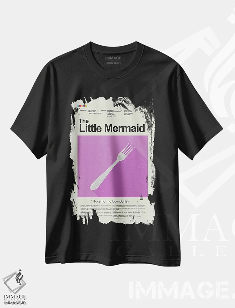 تیشرت مشکی طرح دار – تیشرت انیمه ,پری دریایی کوچک اثر پرینتس اند گیگلز اثر اَرین هیگرمن immage.ir